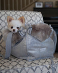 Platinum Glitzerati Double Nouveau Bow Luxury Carrier with Fur Trim