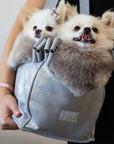 Platinum Glitzerati Double Nouveau Bow Luxury Carrier with Fur Trim