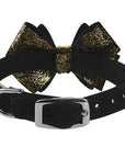 Black Glitzerati Double Nouveau Bow 3 Row Gold Giltmore Collar