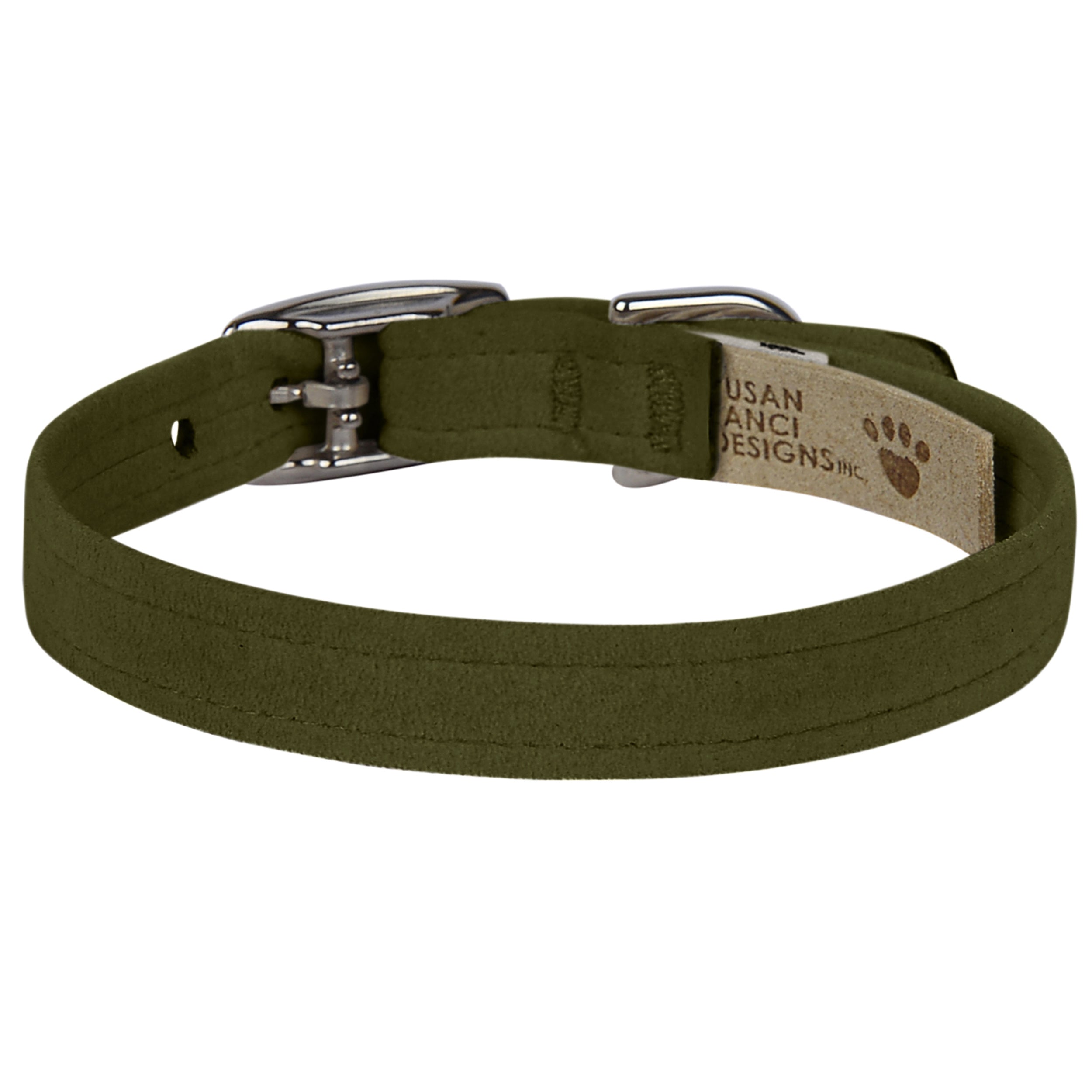 Olive green leather dog collar best sale