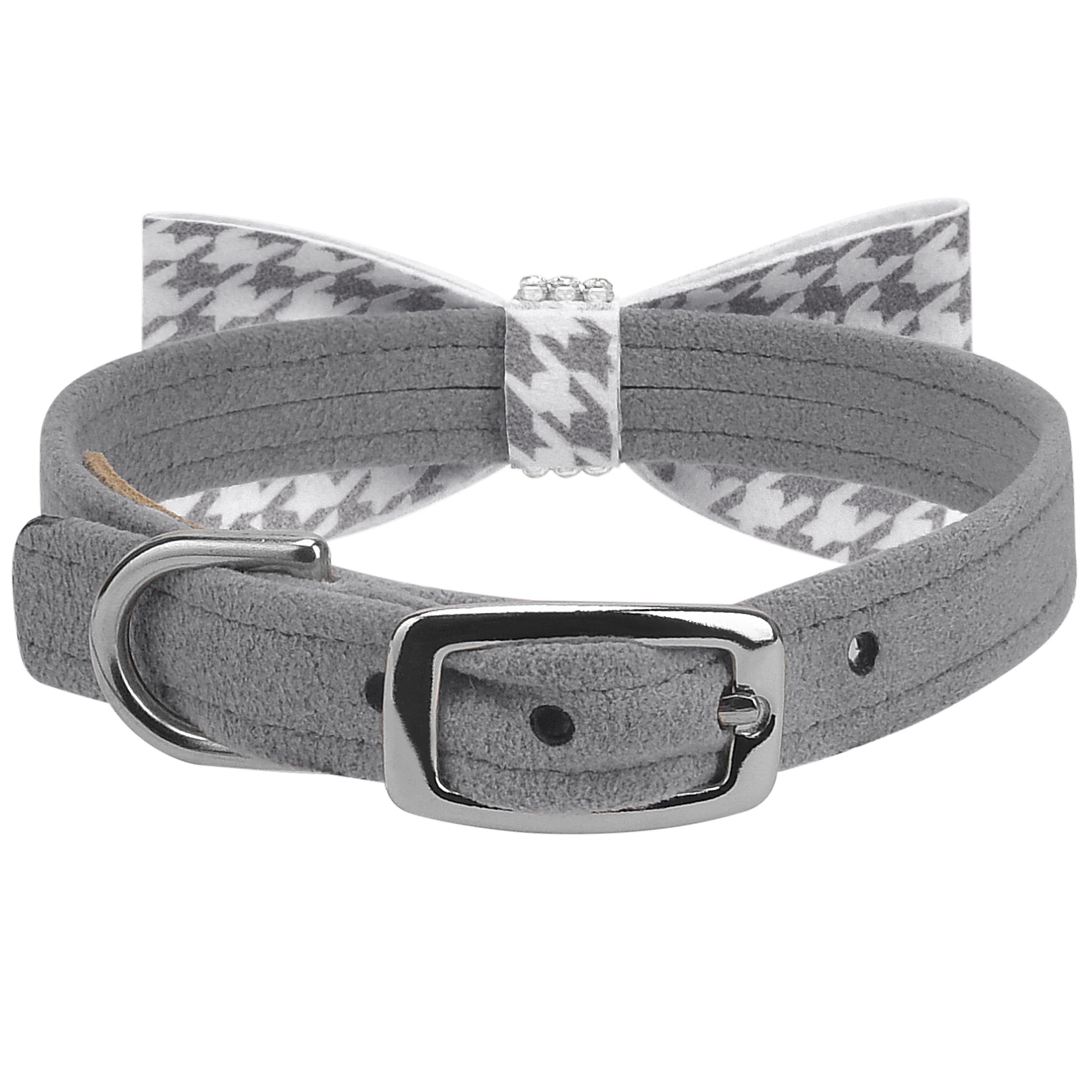 Grey Houndstooth Crystal Bow Tie Dog Collar Susan Lanci Designs