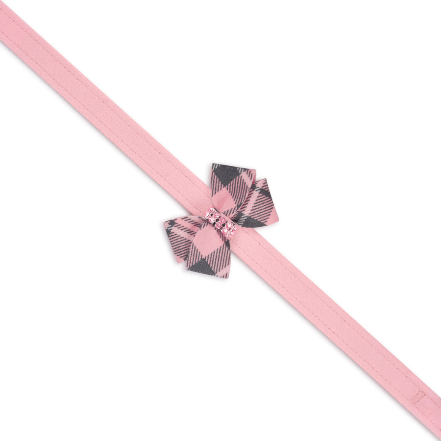 Puppy Pink Plaid Nouveau Bow with Pink Giltmore Leash