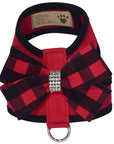 Red Gingham Nouveau Bow Tinkie Harness with Black Trim