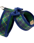 Scotty Plaid Indigo Bow Tie Tinkie Harness with Indigo Trim