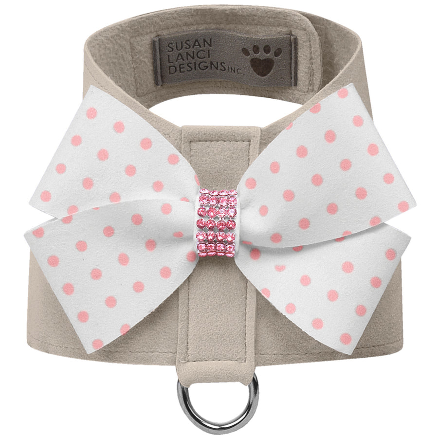 Polka Dot Nouveau Bow Tinkie Harness with Pink Giltmore