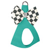 Windsor Check Nouveau Bow Pretty Pastels Step In Harness by Susan Lanci Designs - Bimini Blue front view 