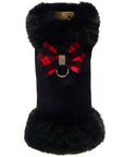 Red Gingham Nouveau Bow Black Fox Fur Coat