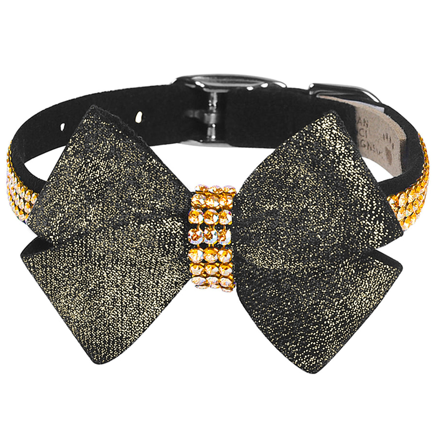 Black Glitzerati Nouveau Bow 3 Row Gold Giltmore Collar