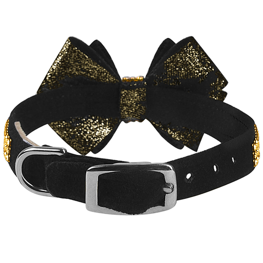 Black Glitzerati Double Nouveau Bow 3 Row Gold Giltmore Collar