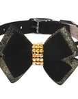 Black Glitzerati Double Nouveau Bow 3 Row Gold Giltmore Collar