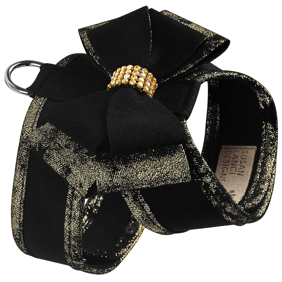 Black Glitzerati Double Nouveau Bow Tinkie Harness with Black Glitzerati Trim