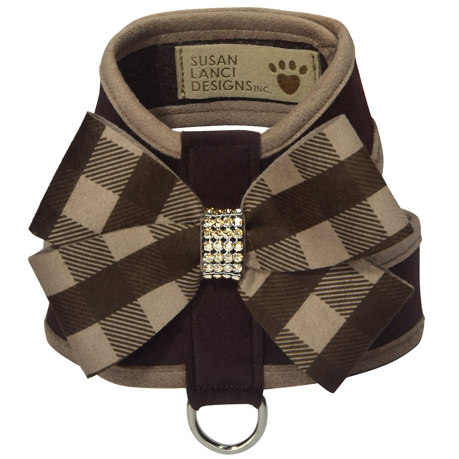 Fawn Gingham Nouveau Bow with Gold Giltmore Tinkie Harness with Fawn Trim