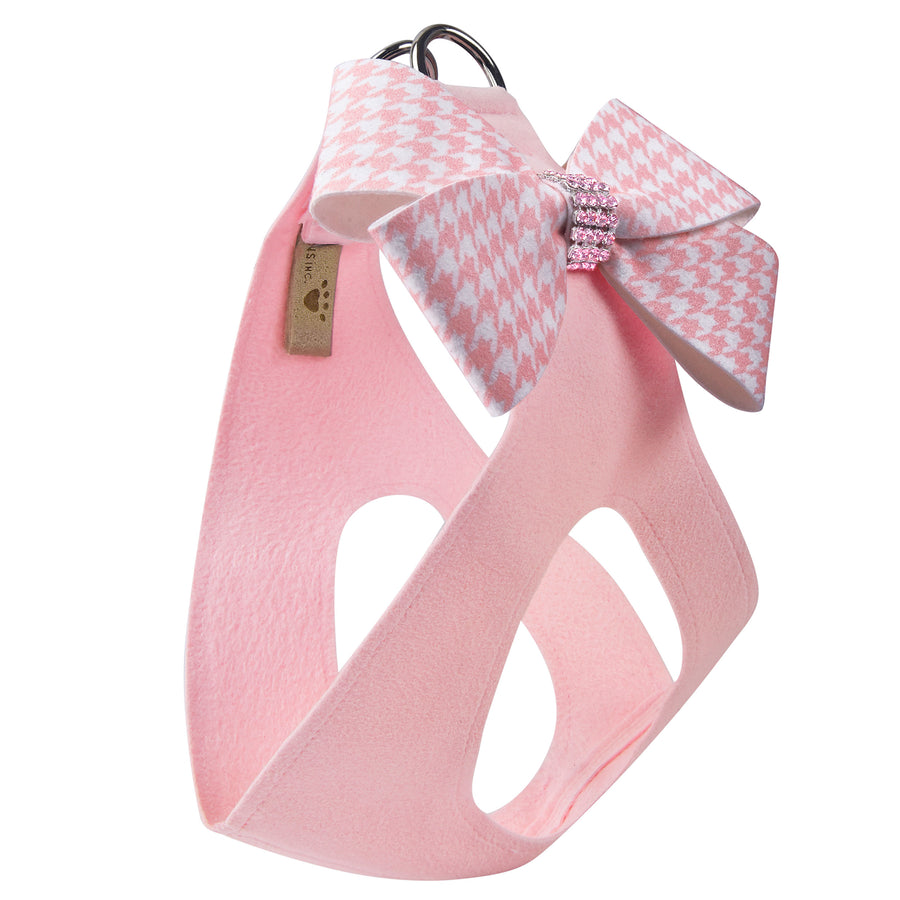 Puppy Pink Houndstooth Nouveau Bow with Pink Giltmore Step In Harness