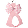 Puppy Pink Houndstooth Nouveau Bow Giltmore Step In Harness by Susan Lanci Designs - front view 