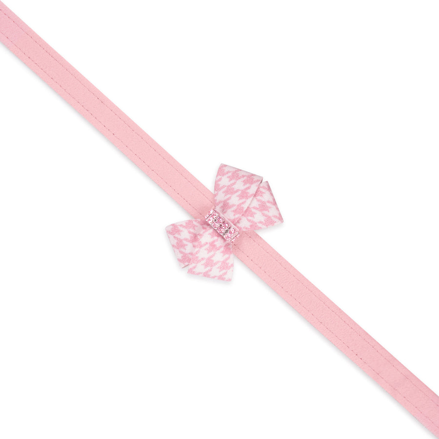 Puppy Pink Houndstooth Nouveau Bow with Pink Giltmore Leash