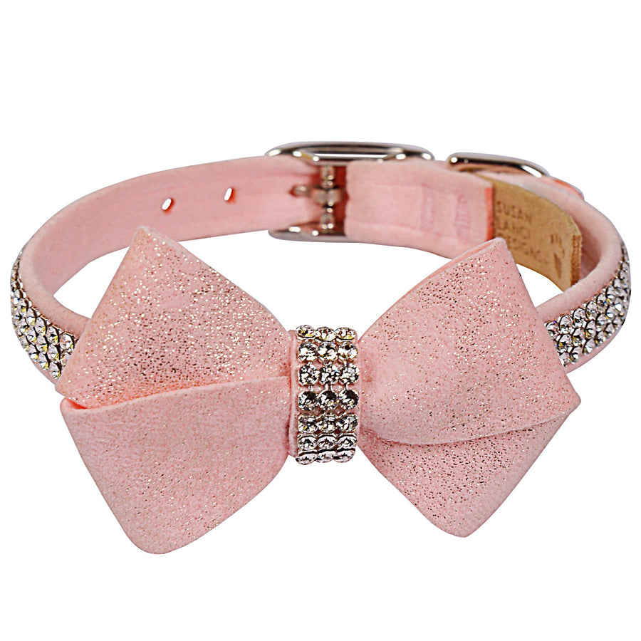 Puppy Pink Glitzerati Nouveau Bow 3 Row Giltmore Collar