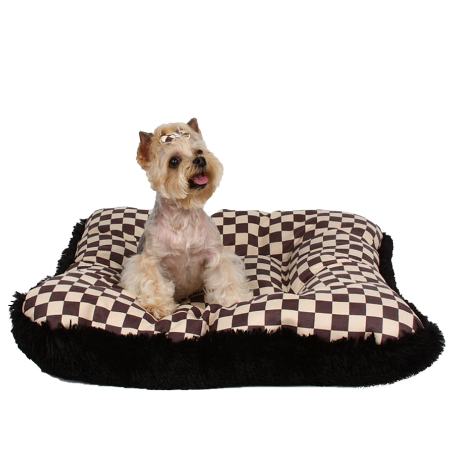 Windsor Check Square Bed with Black Shag